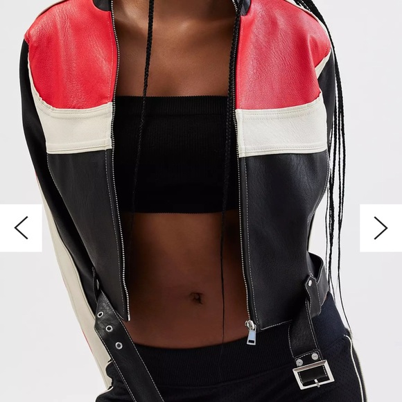 Urban outfitters BDG leather jacket. Black, red and white colouring. Size xs/s. - Picture 4 of 5